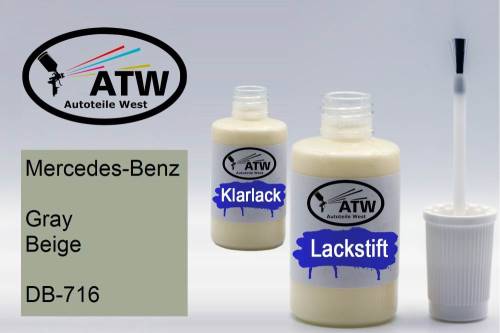 Mercedes-Benz, Gray Beige, DB-716: 20ml Lackstift + 20ml Klarlack - Set, von ATW Autoteile West.